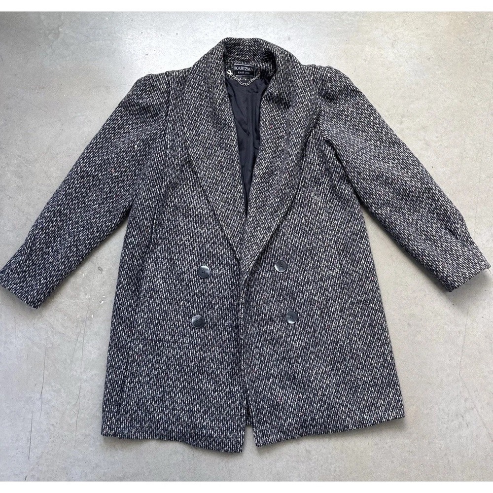 Vintage Karizma East Ltd Wool Blend Tweed Coat Womens L Double Breasted USA